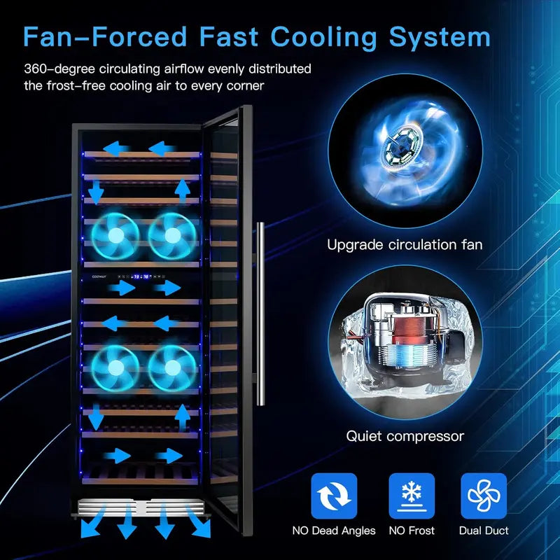 24-Inch Dual-Zone Wine Cooler  154-Bottle Capacity Freestanding or Built-In Refrigerator with Tempered Glass Door, Memory Function & Independent Temperature Control