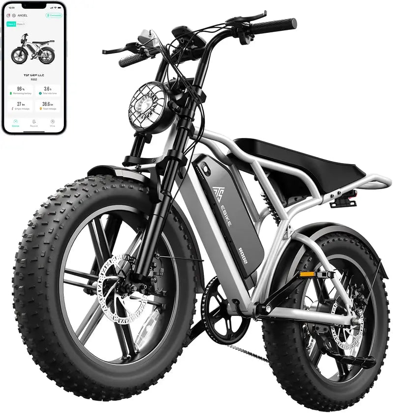 1500W All-Terrain Fat-Tire Electric Bike  20″ Wheels, 60-Mile Range, 28 MPH Top Speed