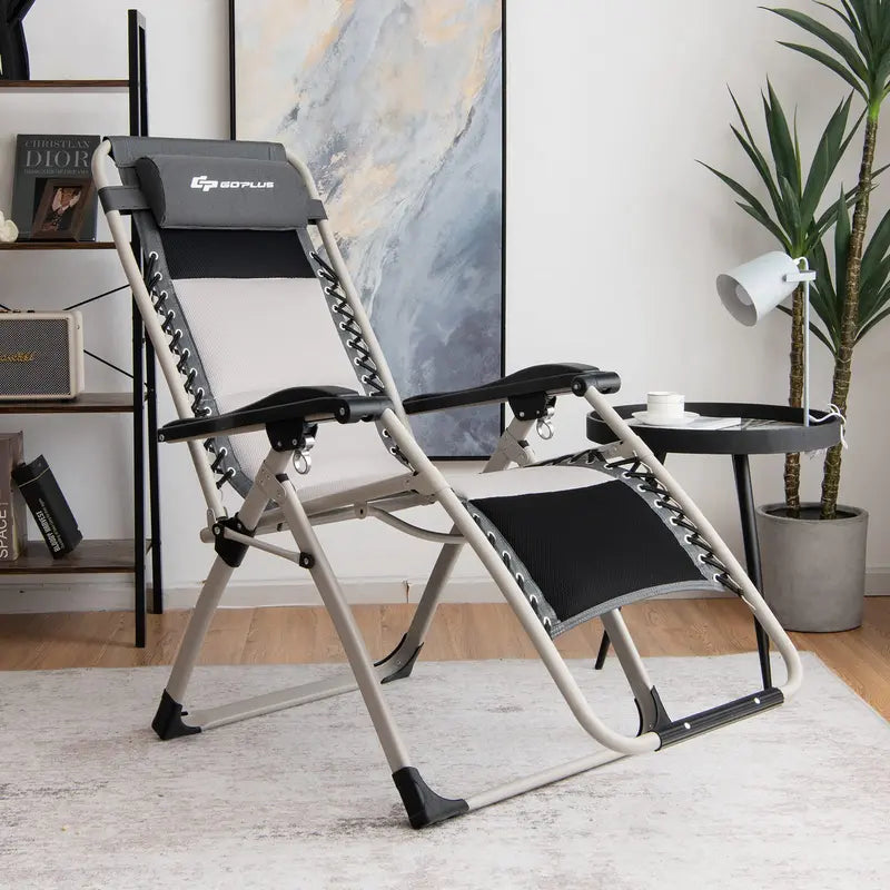 Zero Gravity Folding Recliner  High-Weight-Capacity Lounge Chair with Detachable Head Pillow