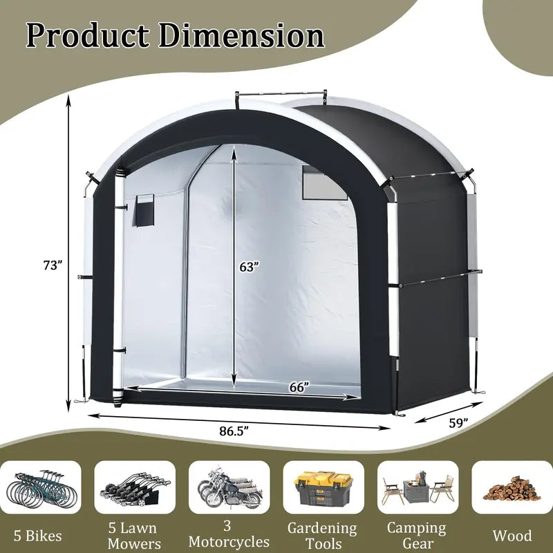7.2 x 4.9 FT Outdoor Bike Storage Shed with Waterproof 210D Oxford Fabric Cover