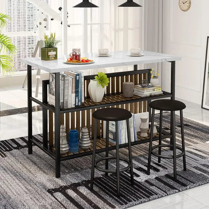Modern Faux Marble Kitchen Island with Seating & Storage  Compact Bar Table Set for Small Spaces