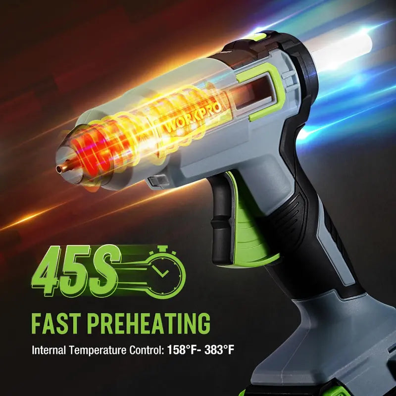WORKPRO 20V Cordless Hot Glue Gun Kit  Includes 12 Glue Sticks & 2.0Ah Lithium-Ion Battery