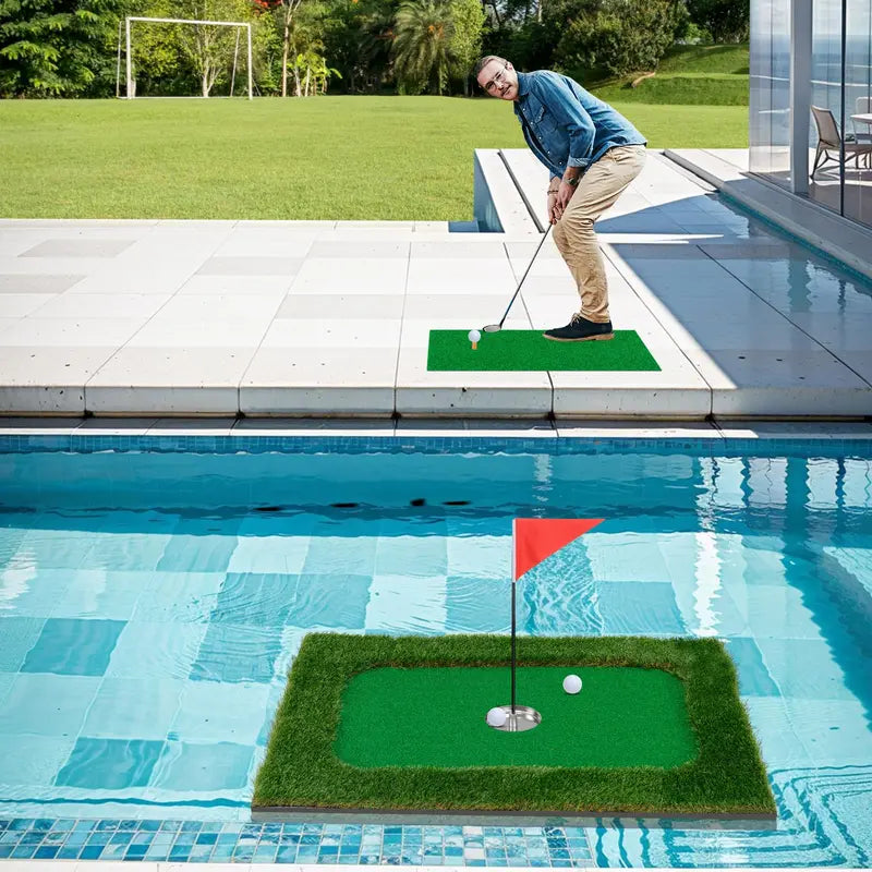 Rectangular Floating Pool Golf Green  Compact Chipping Mat Set with Accessories (35.5¡å x 23.5¡å)
