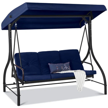 Three-Person Outdoor Canopy Swing Glider with Convertible Seating Design