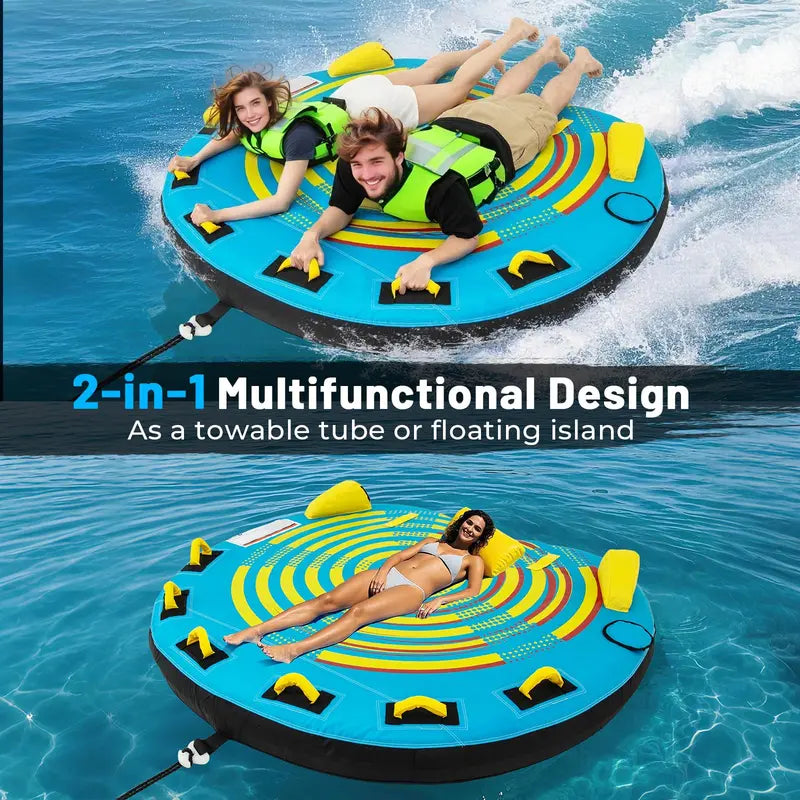 Multi-Rider Inflatable Boat Tube  13 Person Towable with Integrated Quick-Connect Fitting and Drain Plug