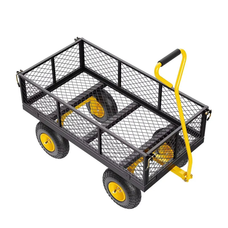 KFFKFF Heavy-Duty Mesh Steel Garden Wagon  900-Lb Capacity, 38″ x 22″, Swivel Handle & Removable Sides