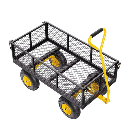 KFFKFF Heavy-Duty Mesh Steel Garden Wagon  900-Lb Capacity, 38″ x 22″, Swivel Handle & Removable Sides