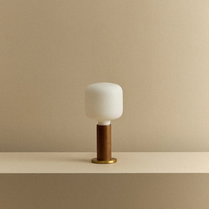 Knuckle Table Lamp in Walnut + Oblo