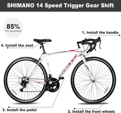 WEIZE 700C Road Bike  14-Speed Commuter Bicycle with Drop Handlebars and Caliper Brakes