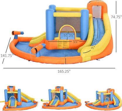 5-in-1 Inflatable Water Park for Kids — Slide, Bounce House, Climbing Walls, Dual Water Cannons & Splash Pool