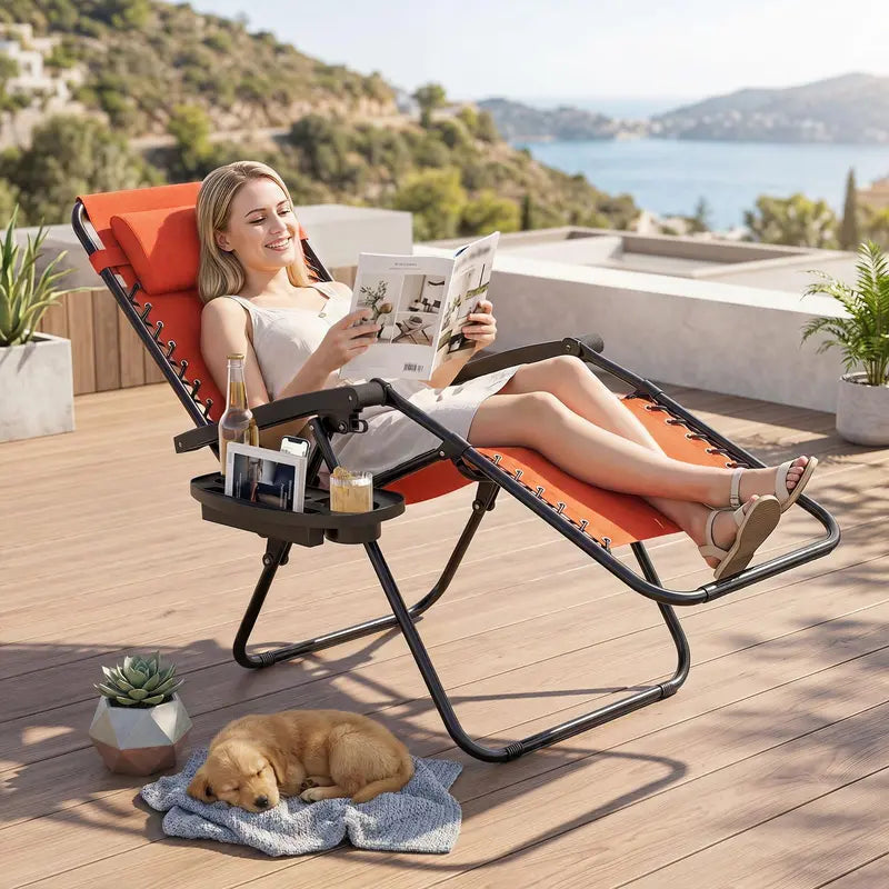 Zero-Gravity Recliner Chair  Ergonomic Backrest, Removable Pillow & Built-in Cup Holder Tray