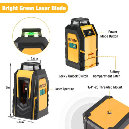 PREXISO 360° Self-Leveling Green Cross Line Laser with Tripod, 100Ft Range, Adjustable Modes