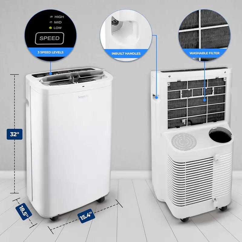 10,000 BTU Portable 4-in-1 AC Unit  Quiet Cooling, Heating, Dehumidifying, and Fan Modes with Remote & Timer