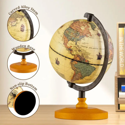 5.5-Inch Vintage-Style World Globe with Curved Alloy Stand