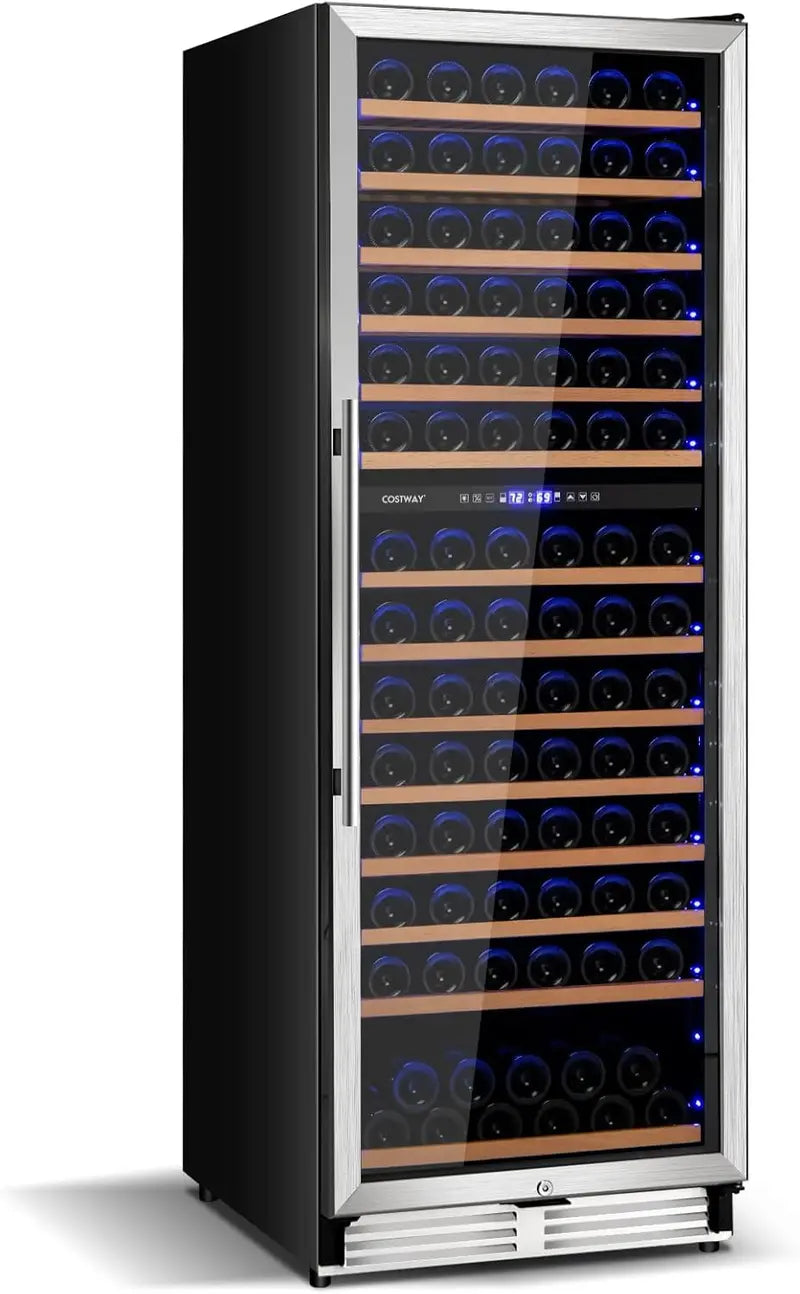 24-Inch Dual-Zone Wine Cooler  154-Bottle Capacity Freestanding or Built-In Refrigerator with Tempered Glass Door, Memory Function & Independent Temperature Control