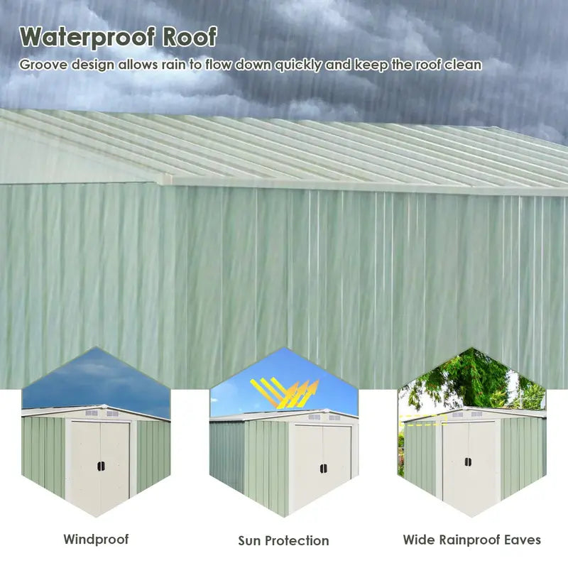Galvanized Steel Storage Shed  8.5′ x 8.5′ Heavy-Duty Outdoor Tool House with Corrosion Resistance