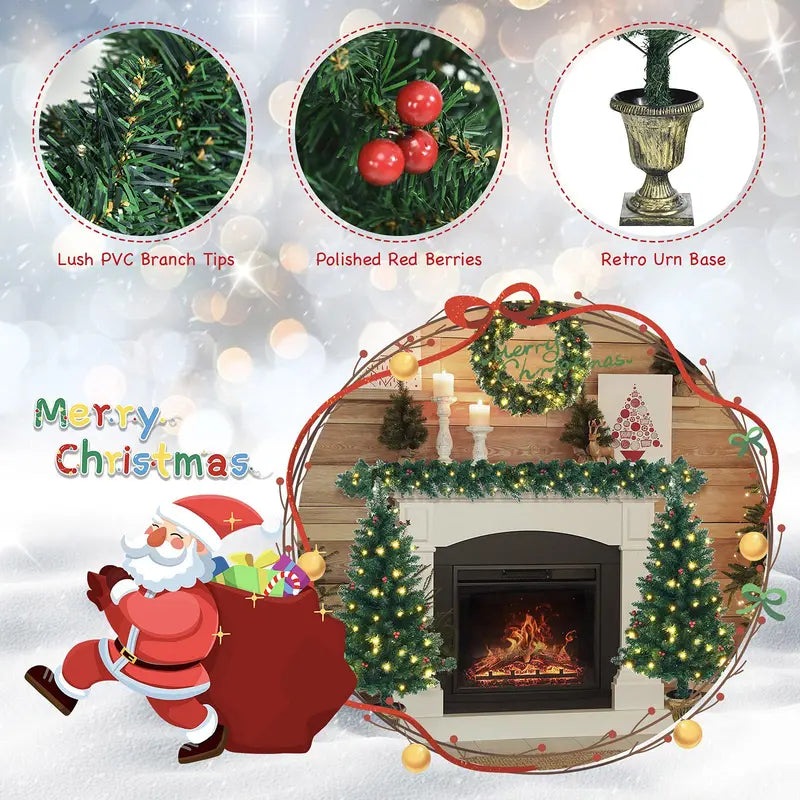 Holiday Garland Set  Pre-Lit 4-Piece Christmas Decor Collection for Mantel or Doorway
