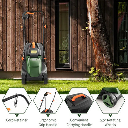 Corded Electric Lawn Mower, 12-Amp 14-Inch Dual-Mode Cutting System