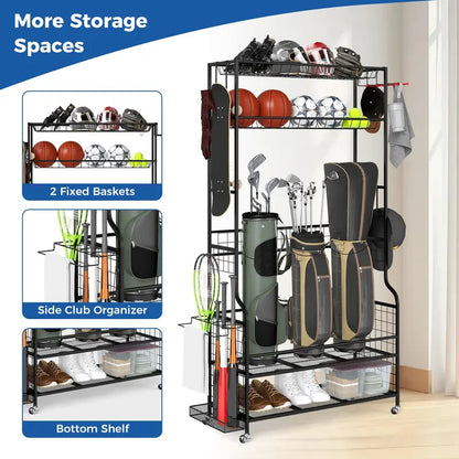 Mobile Golf Bag Organizer with Three Compartments and Smooth-Rolling Casters