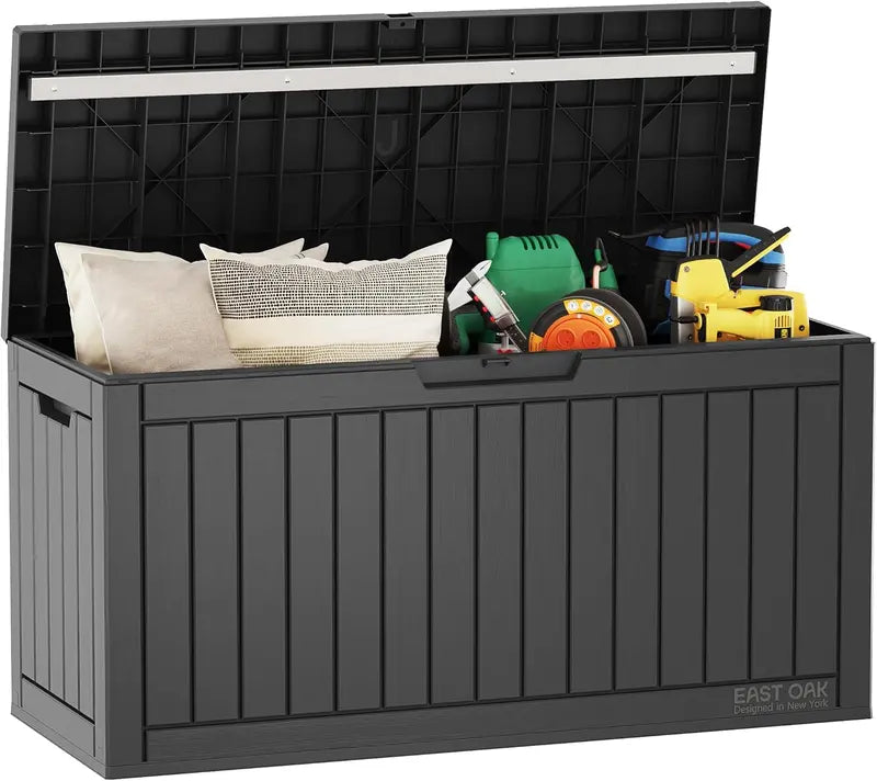 EAST OAK 60-Gallon Resin Deck Box  All-Weather Indoor/Outdoor Storage Bin with Waterproof Design