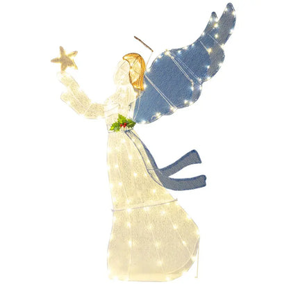 5-Foot Illuminated Angel Ornament  Glowing Star Halo and Expansive Wing Design