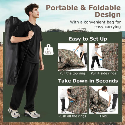 Full-Access 360° Hunting Blind  Zippered Entry, Carry Bag, and Compact Ground Shelter for Deer or Turkey