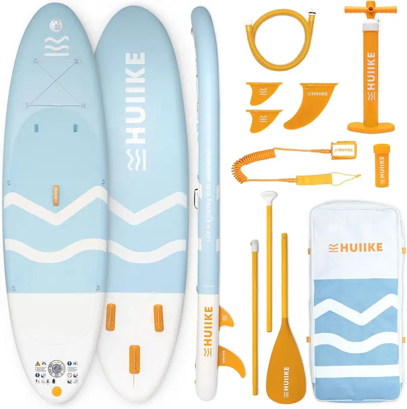 HUIIKE All-in-One Inflatable Paddle Board Kit with Pump, Paddle & Fins