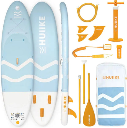 HUIIKE All-in-One Inflatable Paddle Board Kit with Pump, Paddle & Fins