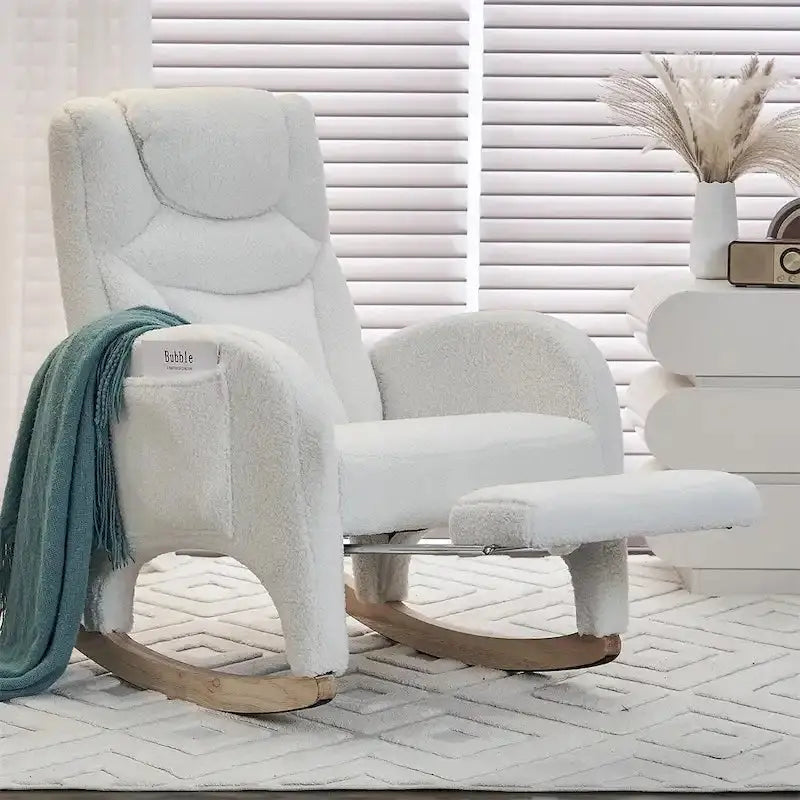 Ergonomic Nursery Rocking Chair  Fabric Upholstery with Adjustable Footrest