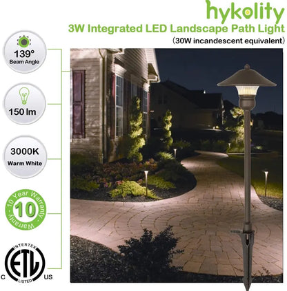6-Pack 12V Low-Voltage LED Landscape Path Lights  3W Die-Cast Aluminum Outdoor Lighting, 150LM, 30W Equivalent, 15-Year Lifespan
