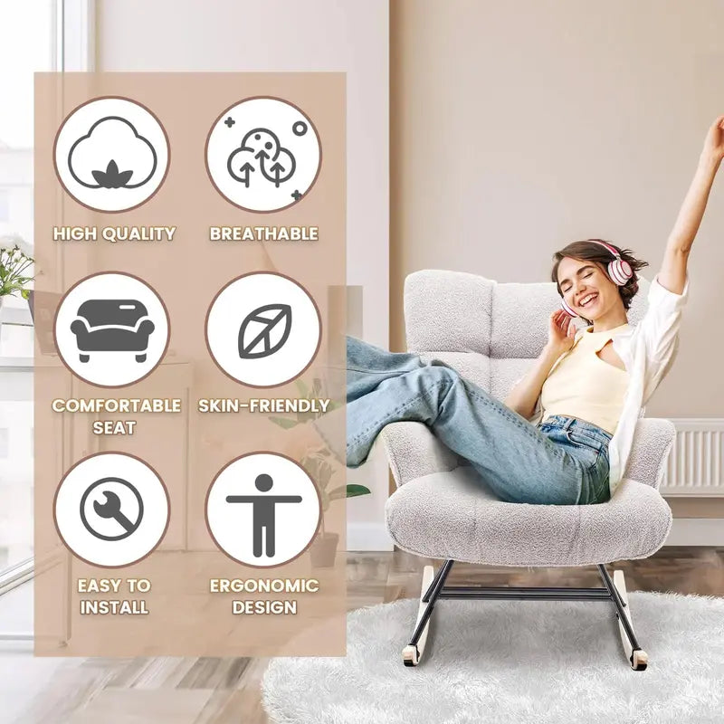 SAETSFEG Nursery Rocking Chair — Ergonomic High-Back Design for Comfortable Feeding and Relaxation