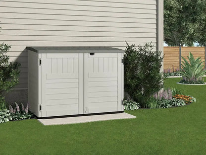Suncast BMS4700 Resin Storage Shed — Off-White & Gray, 70.5″W × 44.25″D × 52″H, Double Doors, UV-Resistant Polymer Build