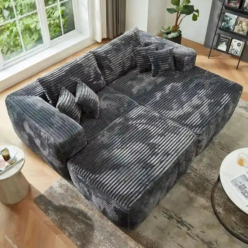 Contemporary Plush L-Shaped Sectional Sofa  Modular Couch with Detachable Ottoman by HOOOWOOO