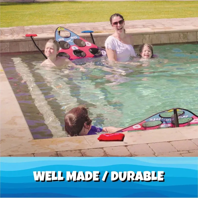 Floating Pool Game  Combines Stone Skipping & Cornhole for Fun in Water, Lakes or Pools