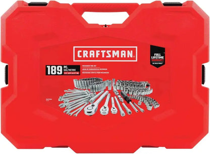 CRAFTSMAN 189-Piece Mechanics Tool Set  Includes 1/4″ and 3/8″ Drive Ratchets, Sockets, and Accessories (CMMT12134)
