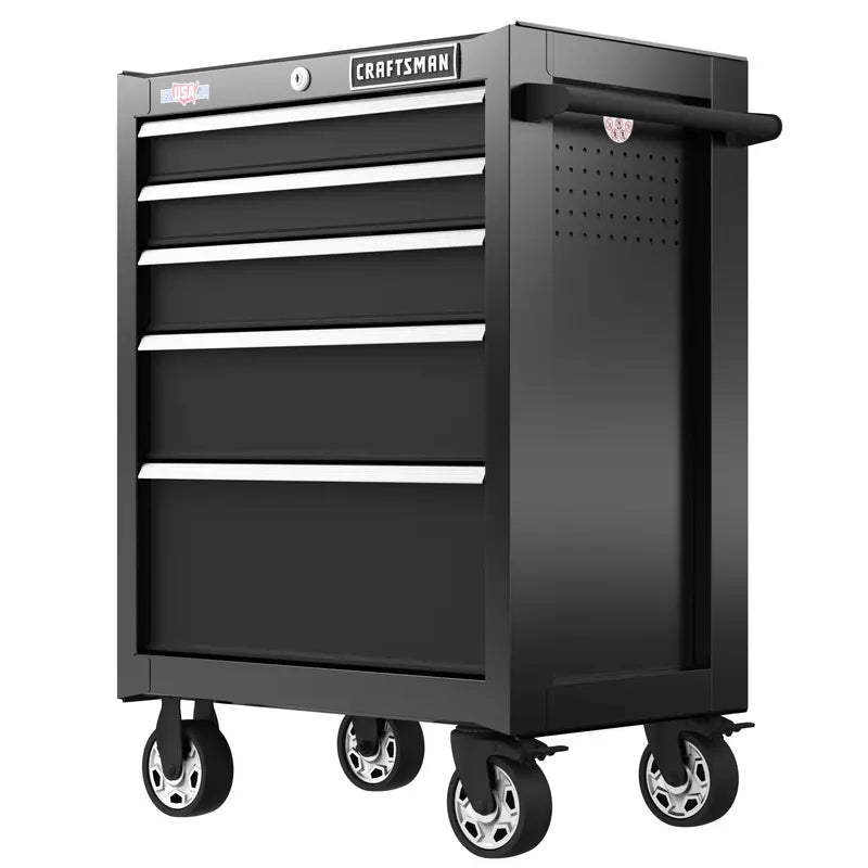 2000 Series Rolling Tool Cabinet — 26.5-in Wide × 37.5-in Tall, 5-Drawer Steel Storage Unit (Black)
