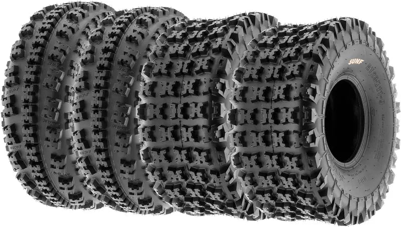 SunF A027 4-Pack ATV UTV Knobby Sport Tires, 22×7-10 Front & 20×10-9 Rear, 6-Ply Tubeless