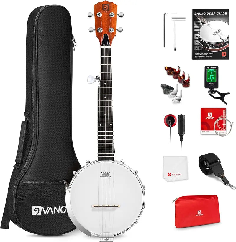 26-Inch Mini Travel Banjo for Beginners  Open-Back or Solid Closed-Back with Remo Head & Starter Kit Including Carry Bag