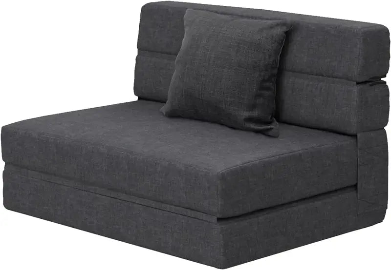 60-Inch Pull-Out Sofa Bed with Memory Foam Mattress, Two Pillows & Futon-Style Guest Bed Design