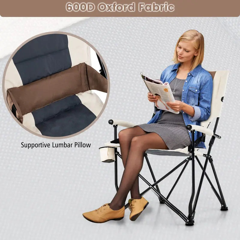 Ergonomic Portable Camping Chair with Lumbar Support  Ideal for Beach, Hiking & Picnics