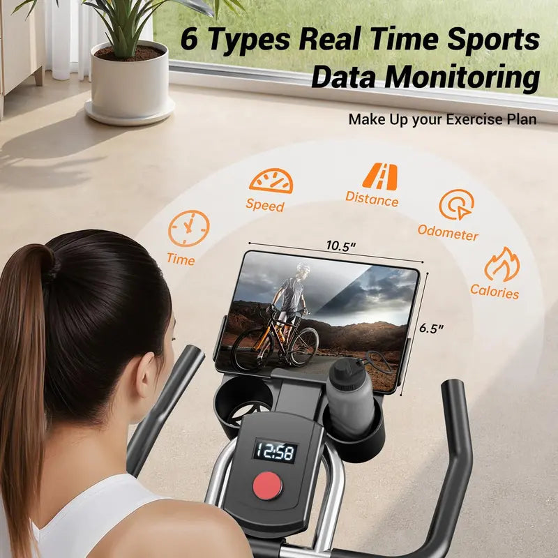 CURSOR FITNESS Indoor Cycling Bike  Silent Belt-Drive Stationary Bike with Ergonomic Seat, iPad Mount & Triple Bottle Holders
