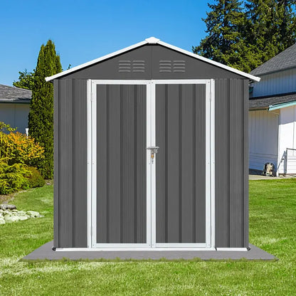 Seizeen 6¡ä x 4¡ä Galvanized Steel Outdoor Storage Shed with Lockable Doors, Rustproof &amp; UV-Resistant, Dark Gray