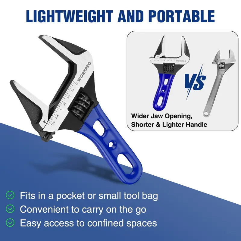 WORKPRO 6-Inch Stubby Adjustable Wrench — 1.5″ Wide Jaw, Dual Metric/SAE Scale Markings