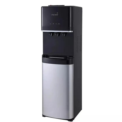 Primo Deluxe Bottom-Load Stainless Steel Water Cooler  Triple-Temperature Dispenser (Hot/Cold/Ambient)