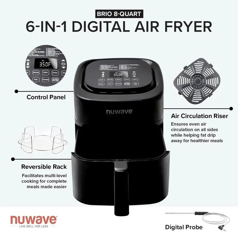 Nuwave Brio 15.5-Quart Air Fryer Oven  Rapid Reheating, Baking, and Dehydrating Appliance