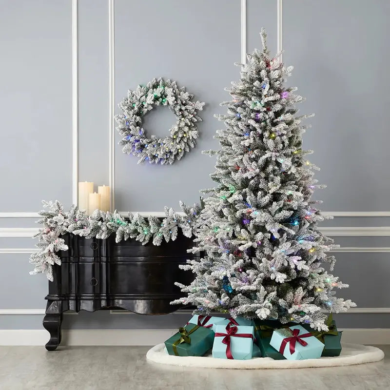 Seasonal LLC 6ft Bluffton Flocked Prelit LED Garland with RGBW Lights & Remote Control