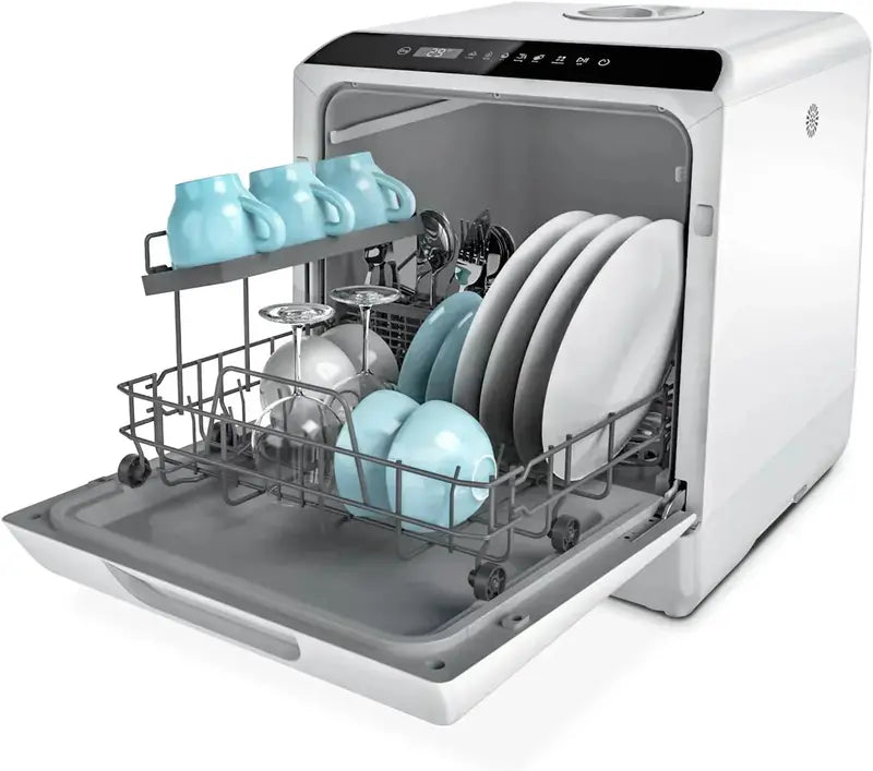Hermitlux Portable Dishwasher with 7 Wash Cycles and Efficient Mini Footprint