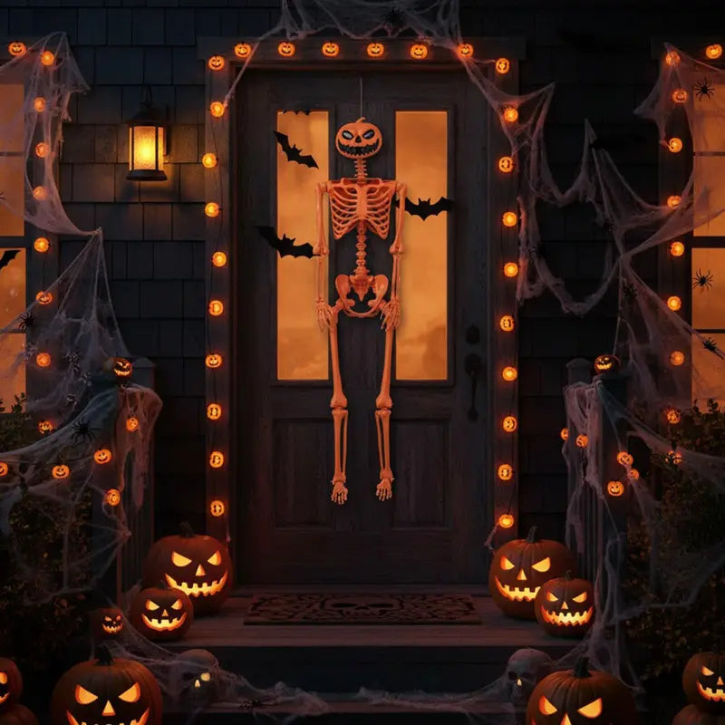 5.2-Foot Posable Halloween Skeleton  Glow-in-the-Dark Pumpkin-Head Yard Decoration