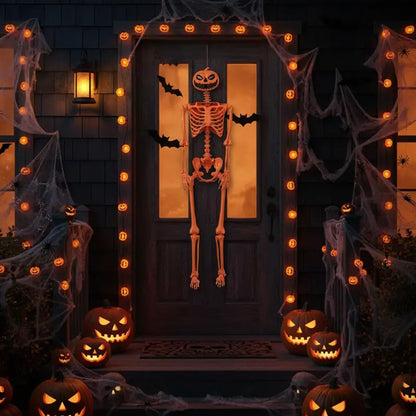 5.2-Foot Posable Halloween Skeleton  Glow-in-the-Dark Pumpkin-Head Yard Decoration