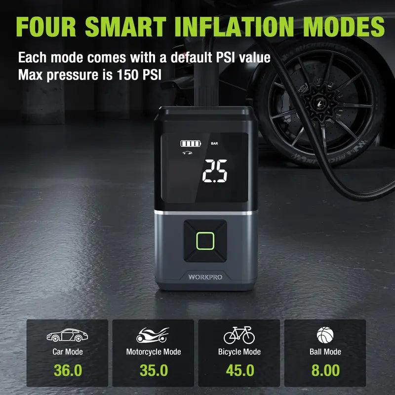WORKPRO Portable 12V Tire Inflator with Digital Pressure Gauge & Auto-Shutoff